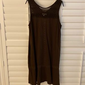 JJill brown tee shirt dress with crochet details